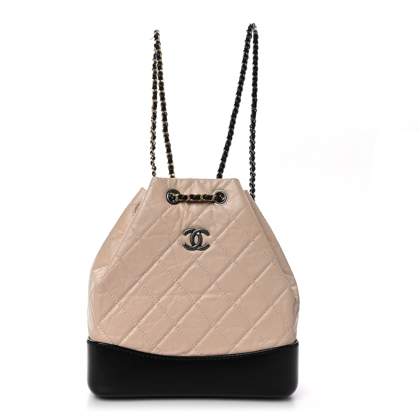 Aged Calfskin Quilted Small Gabrielle Backpack Beige Black