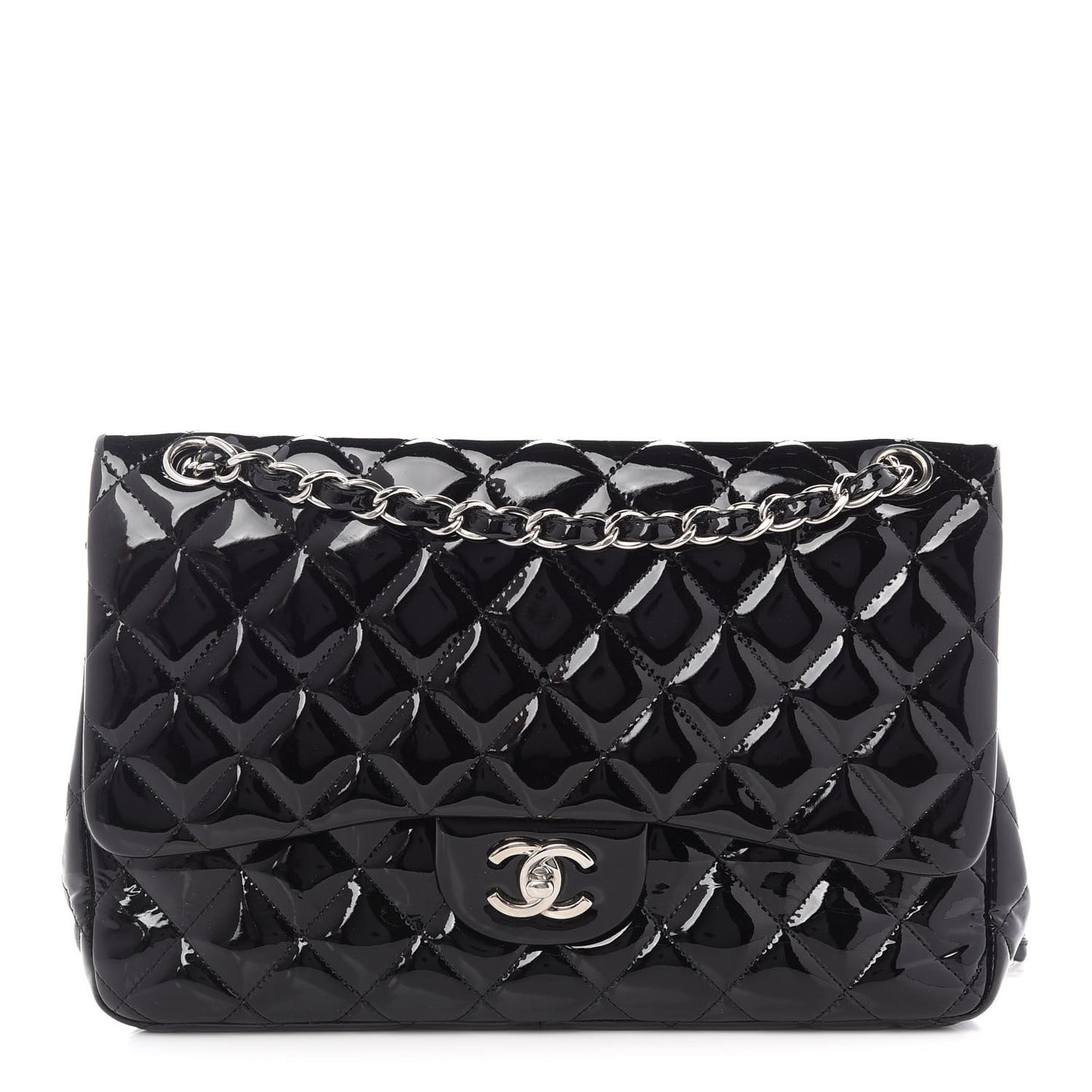 Patent Quilted Jumbo Double Flap Black
