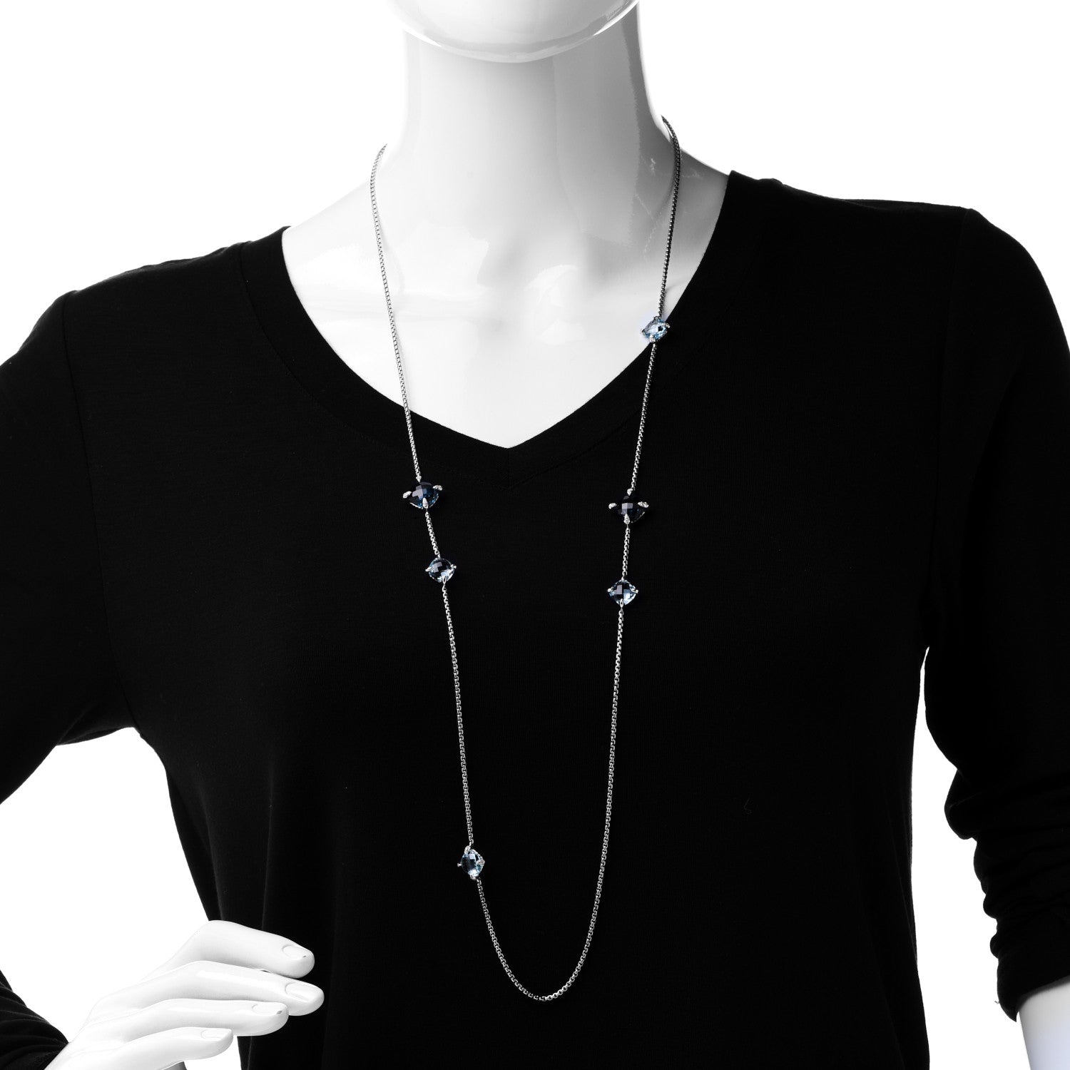 David Yurman Sterling Silver Diamond Hampton Blue Topaz Chatelaine Station Necklace 2 of 7