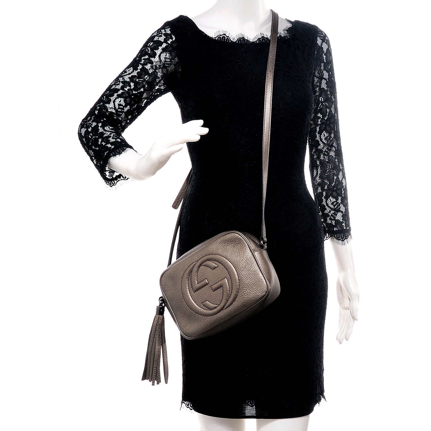 Gucci Metallic Pebbled Calfskin Small Soho Disco Bag Sasso 2 of 7