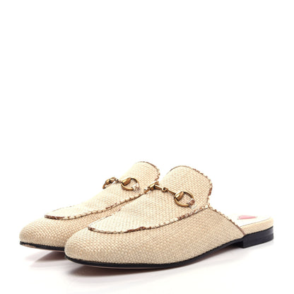 Gucci Straw Elaphe Womens Princetown Slippers 36.5 Natural Cream Brown 3 of 11