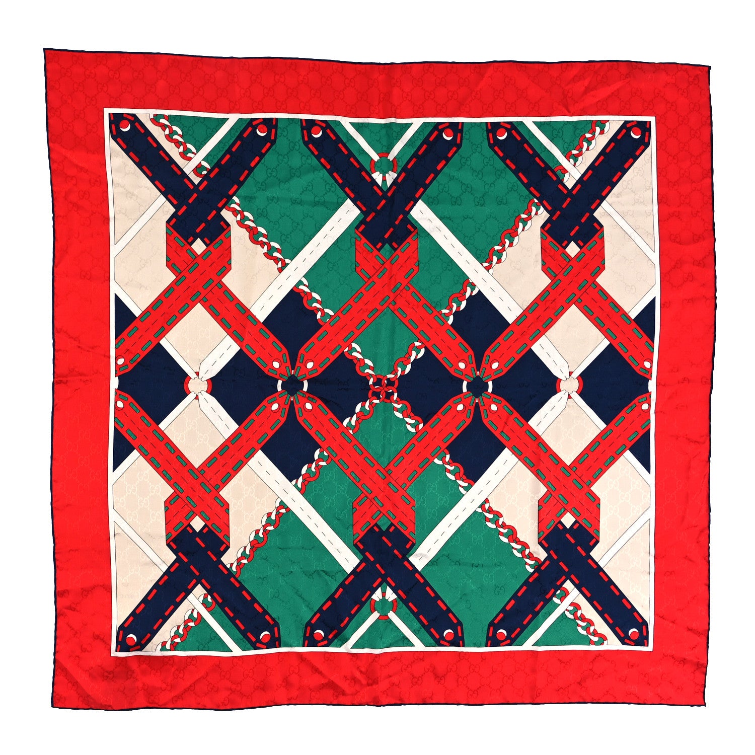 Gucci Silk Chain Argyle Square Scarf Emerald Red 1 of 3