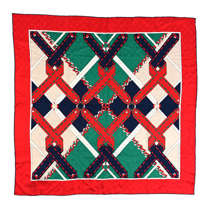 Gucci Silk Chain Argyle Square Scarf Emerald Red 1 of 3