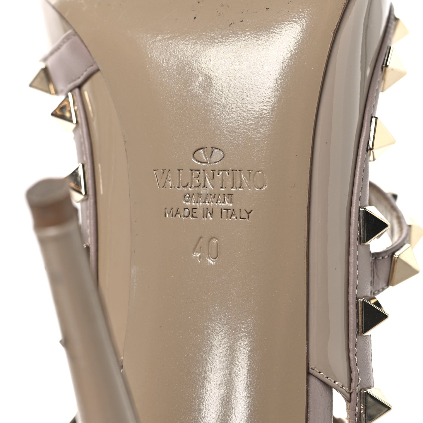 Patent Nappa Rockstud Ankle Strap 100mm Pumps 40 Poudre