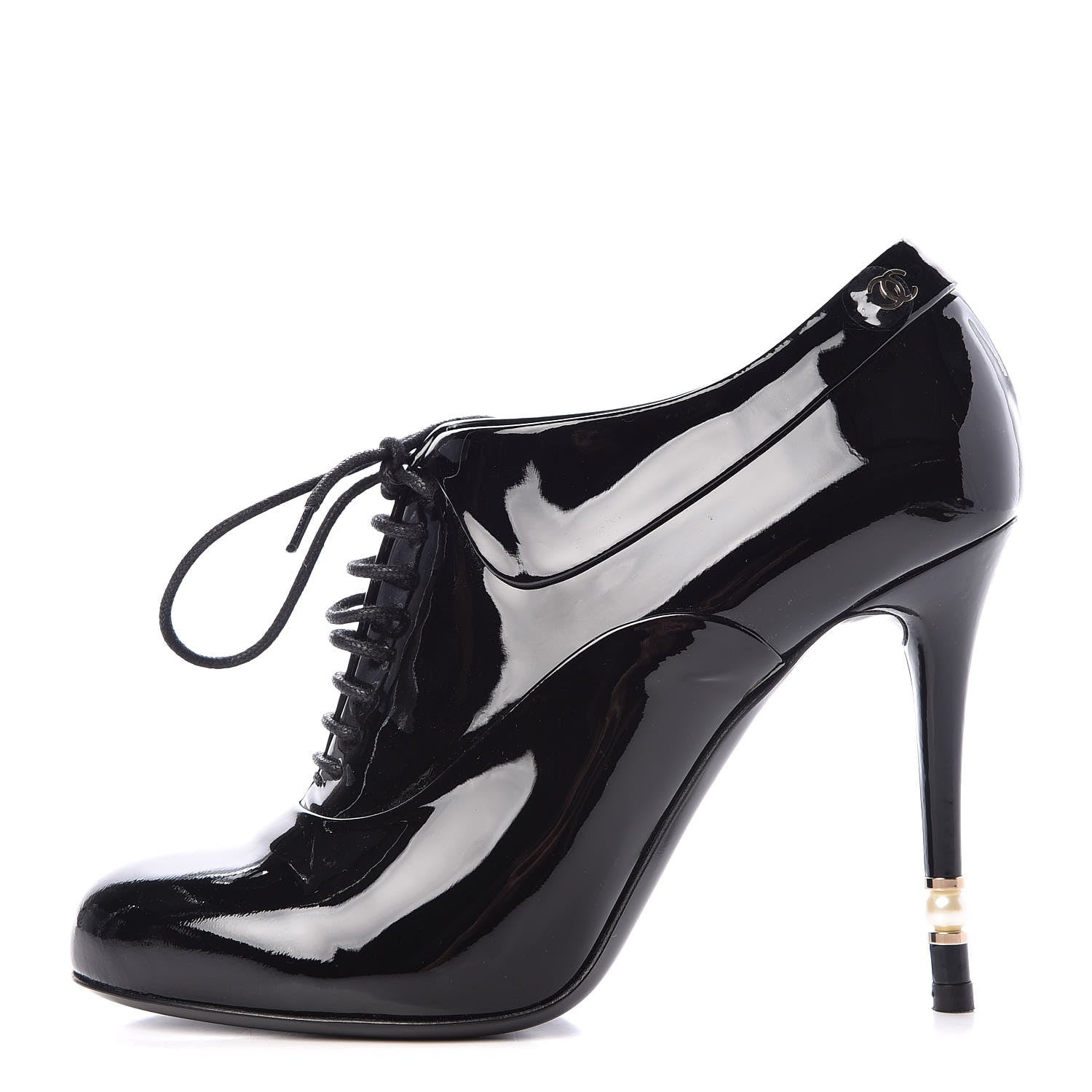 Chanel Patent Calfskin Pearl Oxford Lace Up Ankle Booties 36 Black 1 of 9