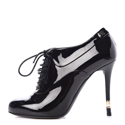 Chanel Patent Calfskin Pearl Oxford Lace Up Ankle Booties 36 Black 1 of 9