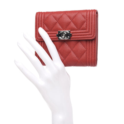 Chanel Caviar Quilted Compact Boy Wallet Red 2 of 7
