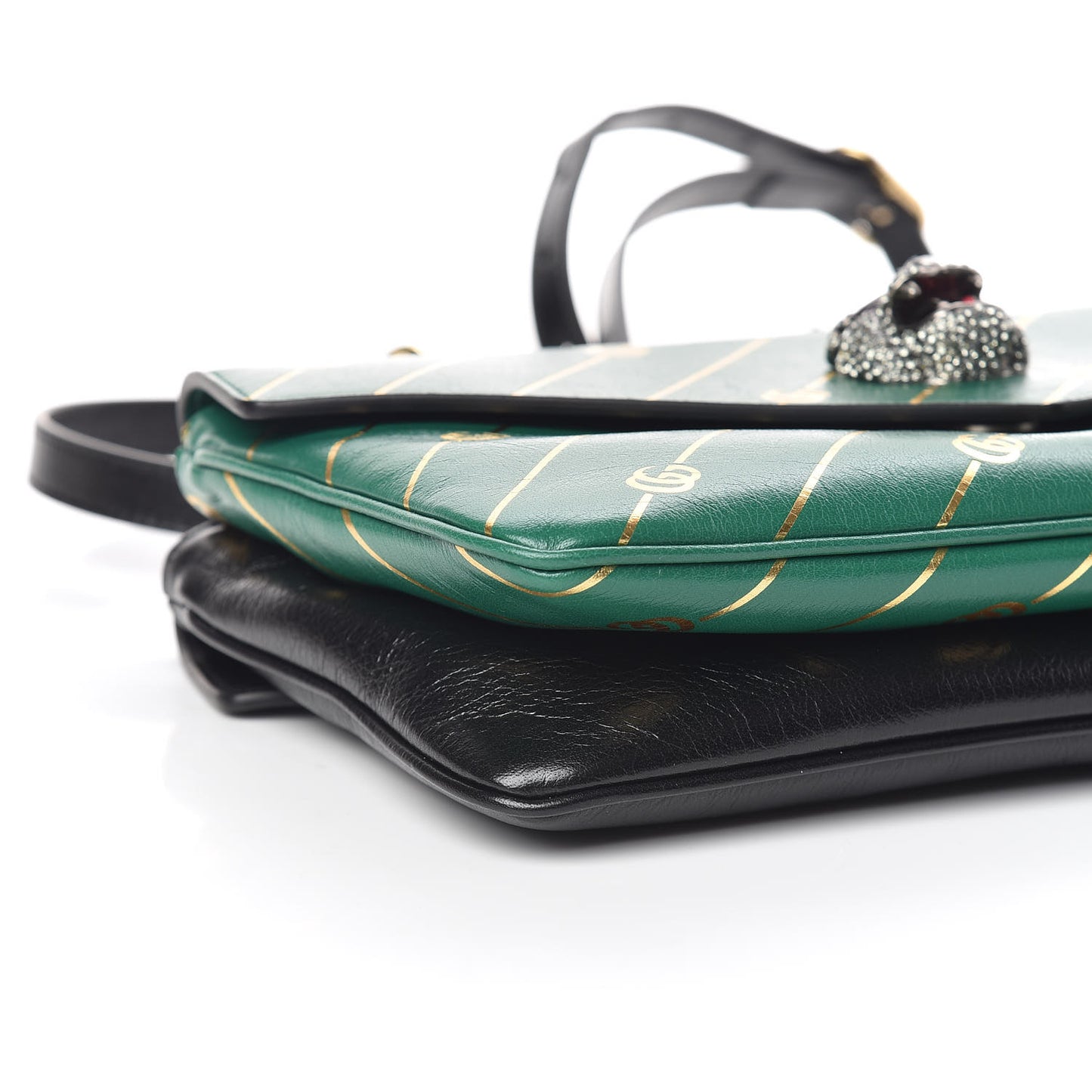 Calfskin Diagonal GG Medium Thiara Double Envelope Shoulder Bag Emerald Green Black