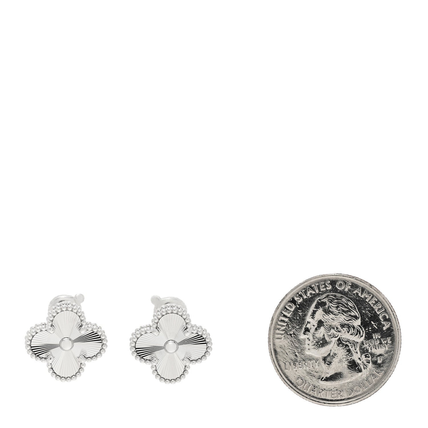 Van Cleef & Arpels 18K White Gold Guilloche Vintage Alhambra Earrings 2 of 5