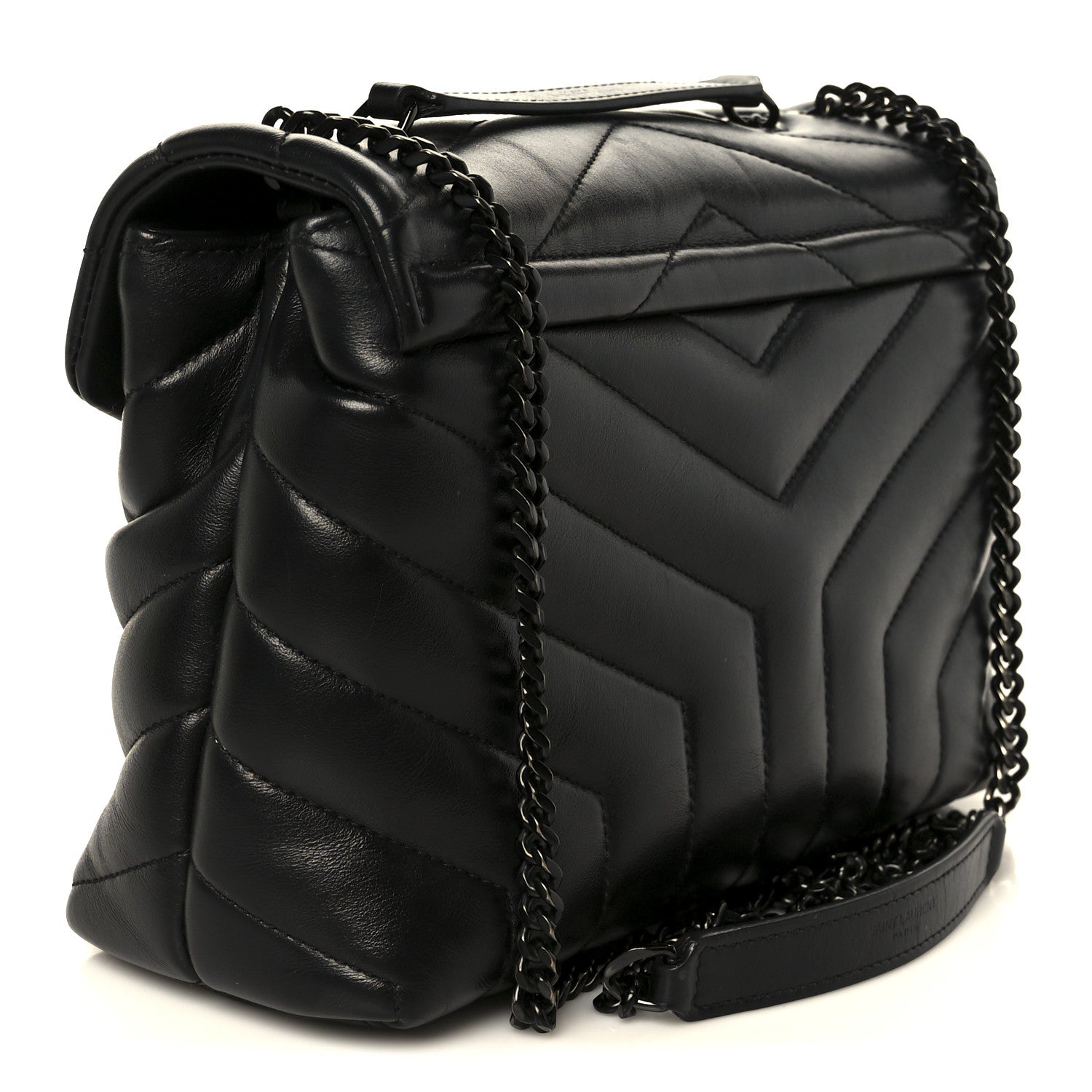 Saint Laurent Calfskin Y Quilted Monogram Monochrome Small Loulou Chain Satchel Black 3 of 11
