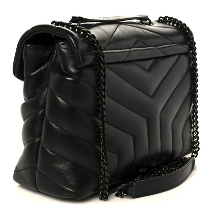 Saint Laurent Calfskin Y Quilted Monogram Monochrome Small Loulou Chain Satchel Black 3 of 11