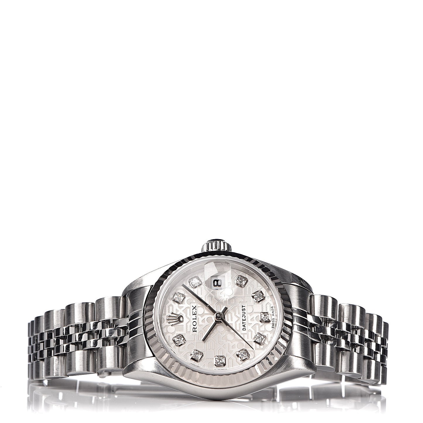 Stainless Steel 18K White Gold Diamond 26mm Oyster Perpetual Datejust Watch Silver Jubilee 79174