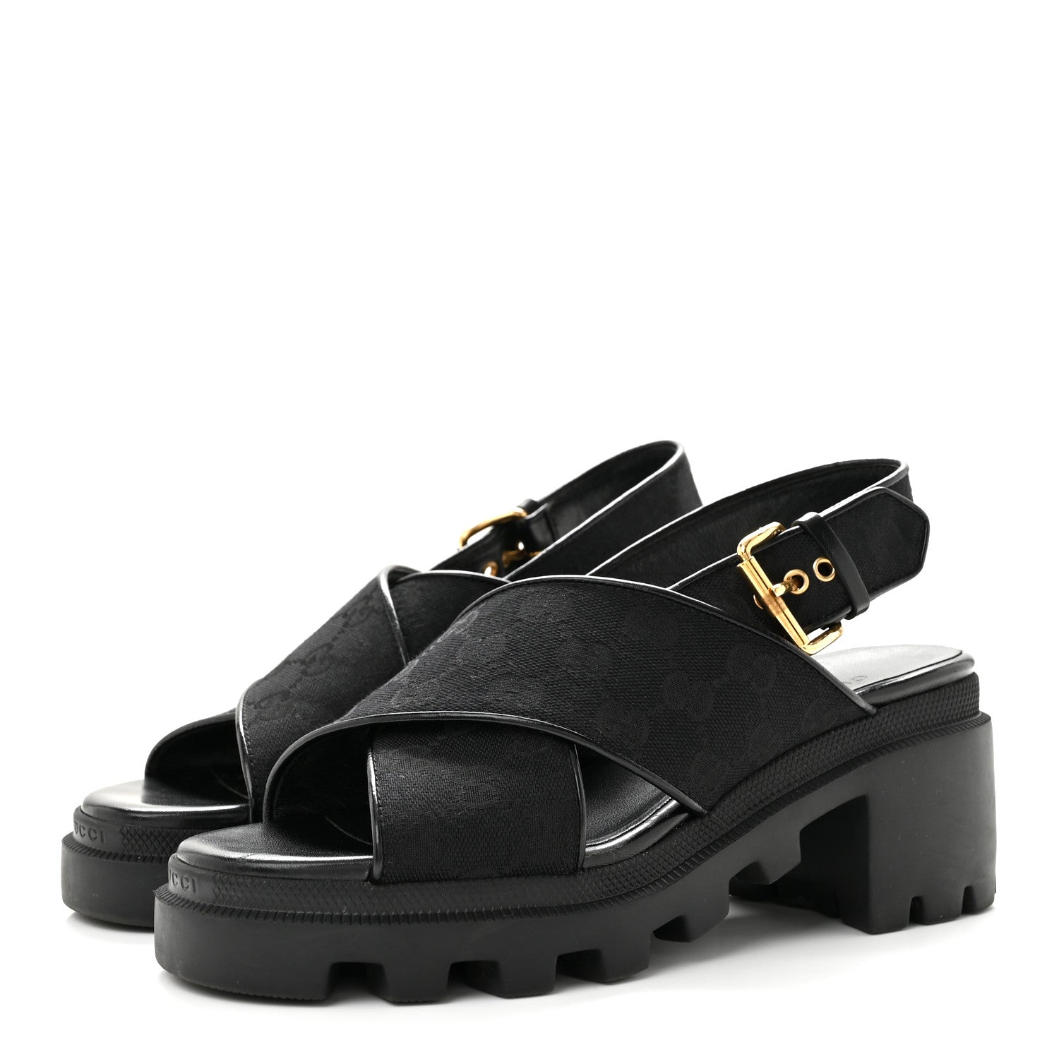 Gucci Monogram Granada Kid Trip 40/72mm Lug Sole Sandals 38.5 Black 4 of 11