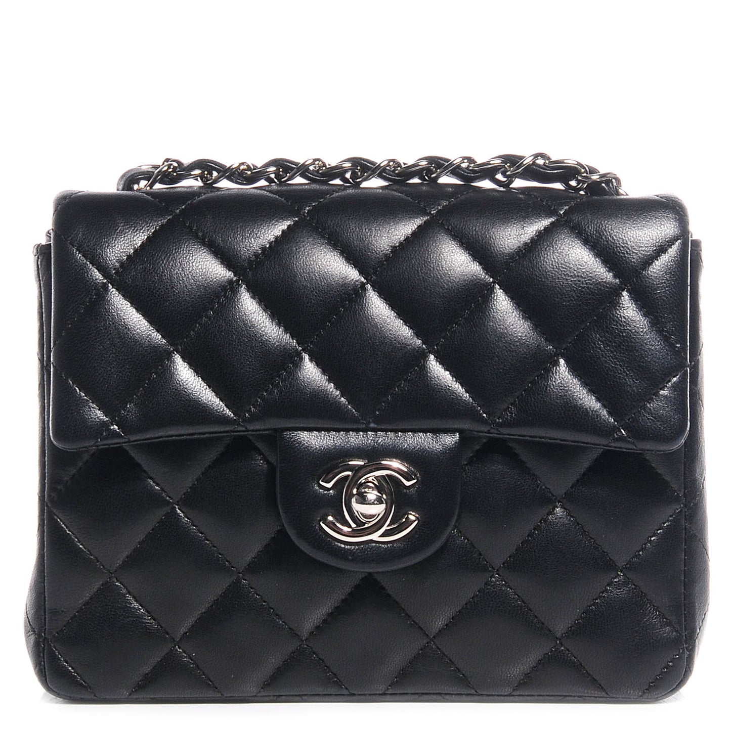 Lambskin Quilted Mini Square Flap Black