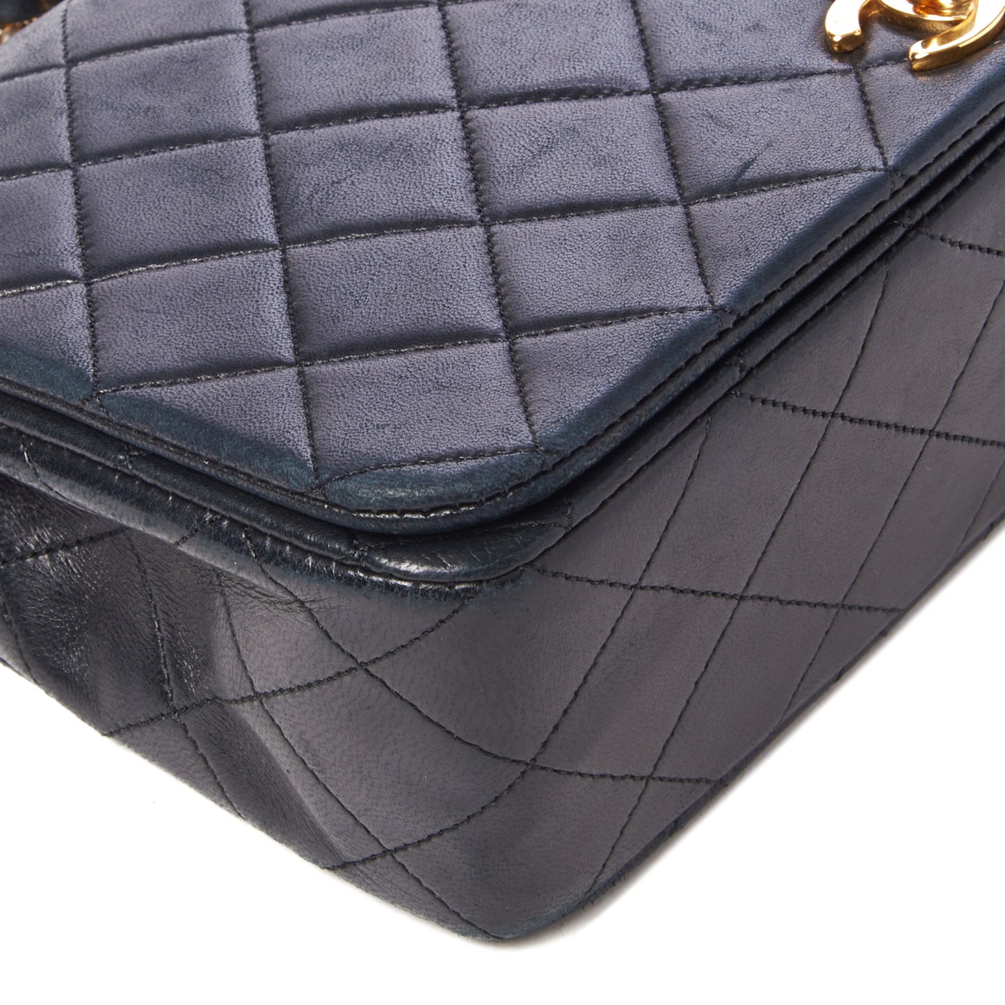Lambskin Quilted Small Single Flap Bag Navy