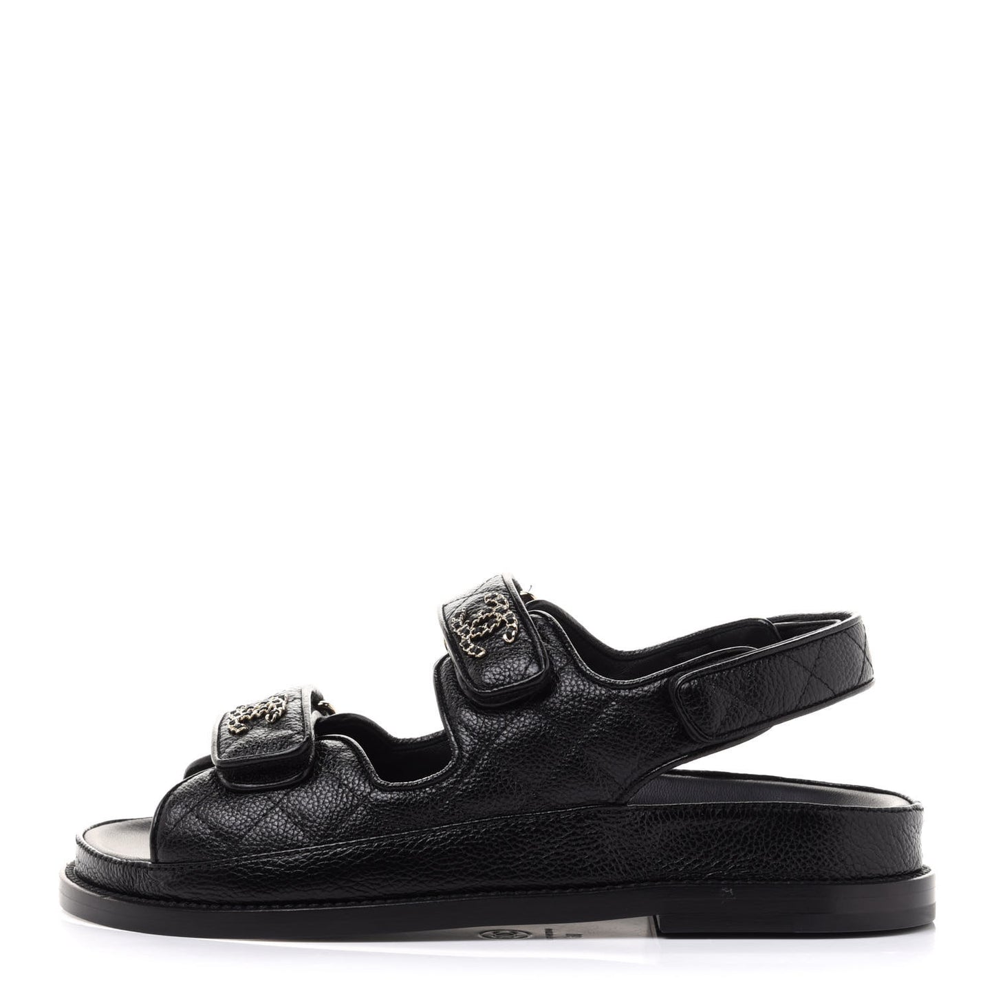 Grained Calfskin Velcro Dad Sandals 36 Black