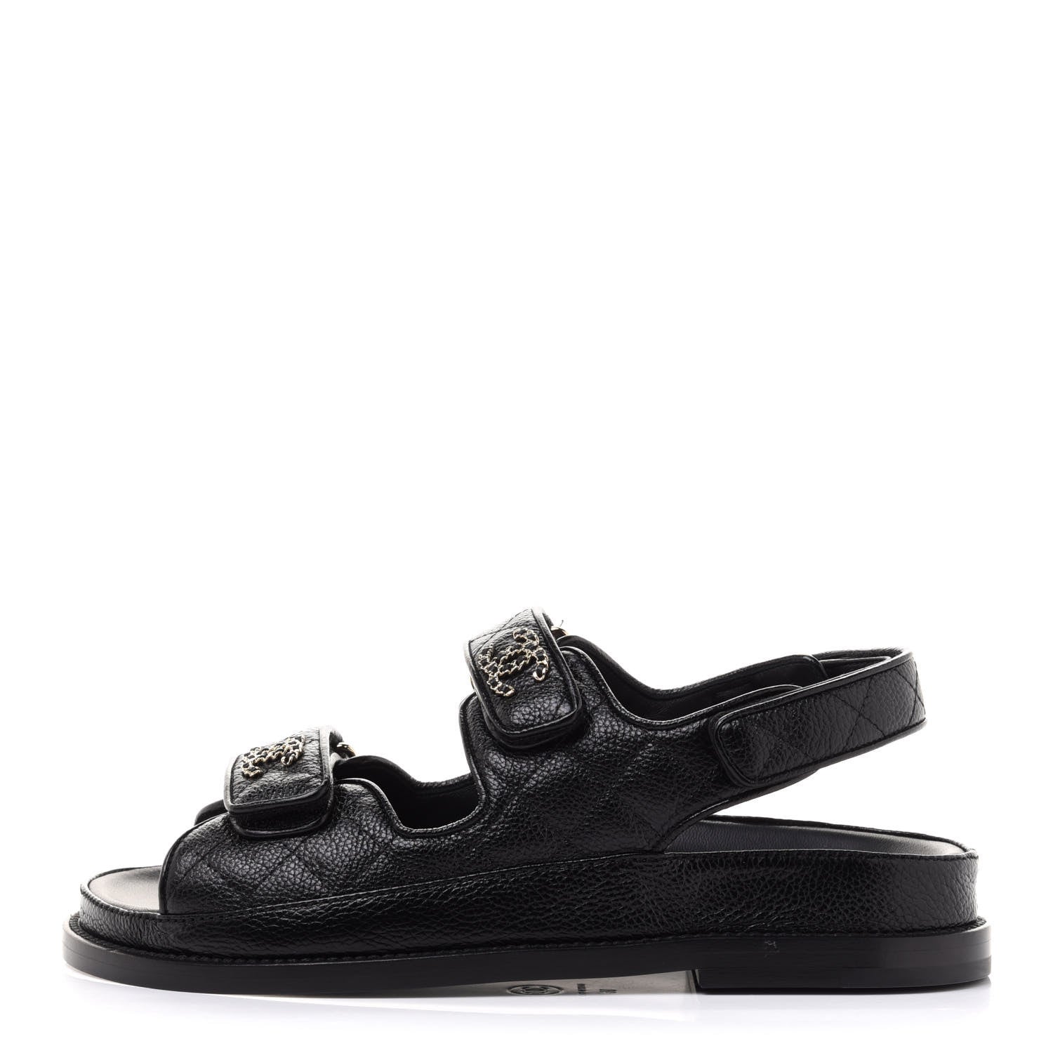 Chanel Grained Calfskin Velcro Dad Sandals 36 Black 1 of 10