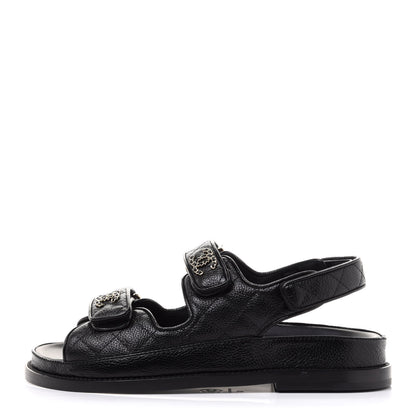 Chanel Grained Calfskin Velcro Dad Sandals 36 Black 1 of 10