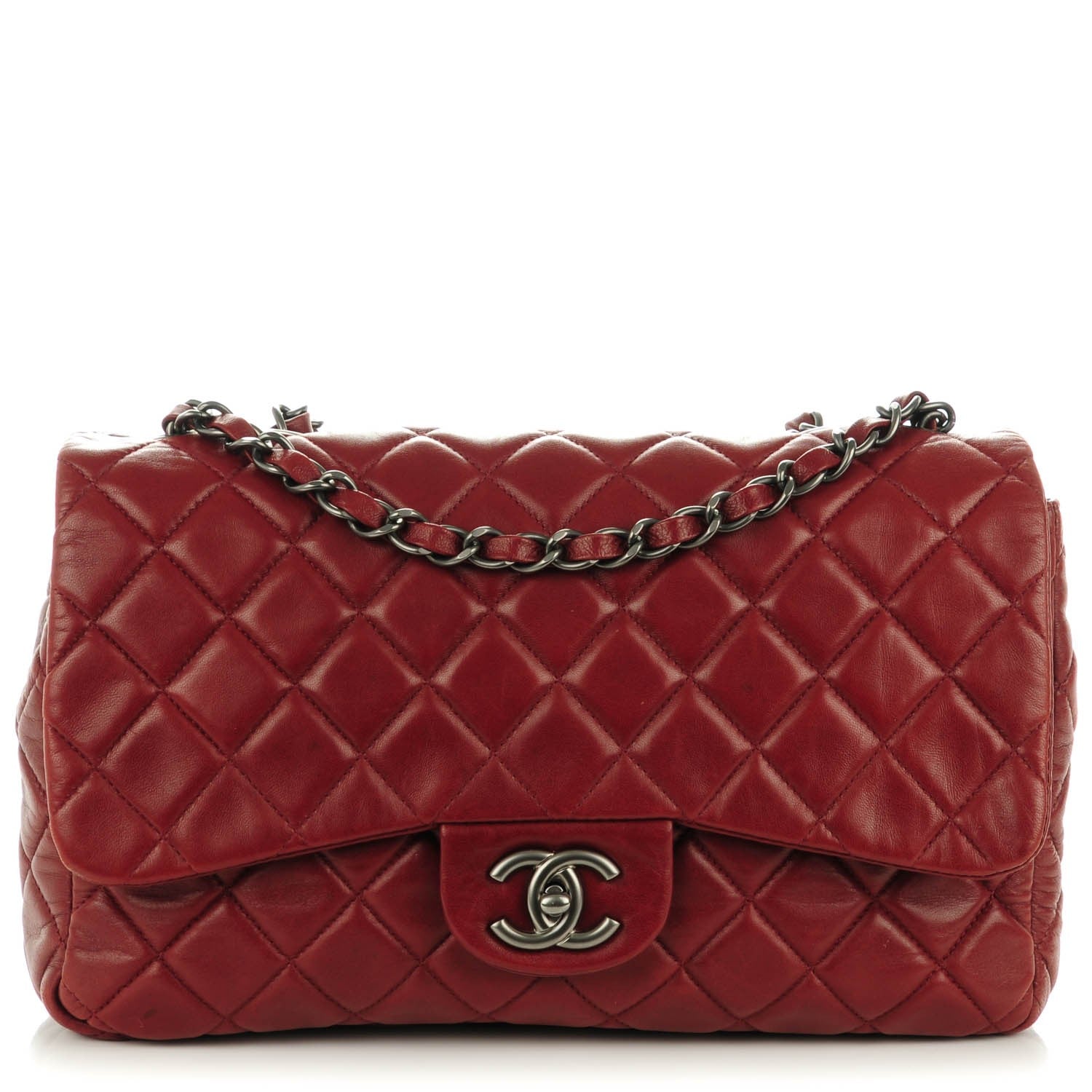 Chanel Lambskin Quilted Jumbo Single Flap Dark Red 1 of 8