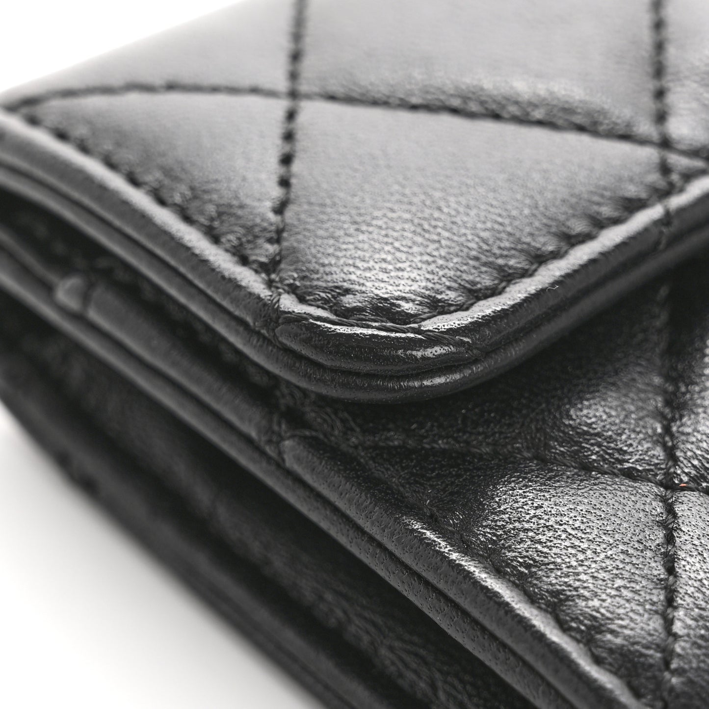 Lambskin Quilted Flap Card Holder Wallet Black