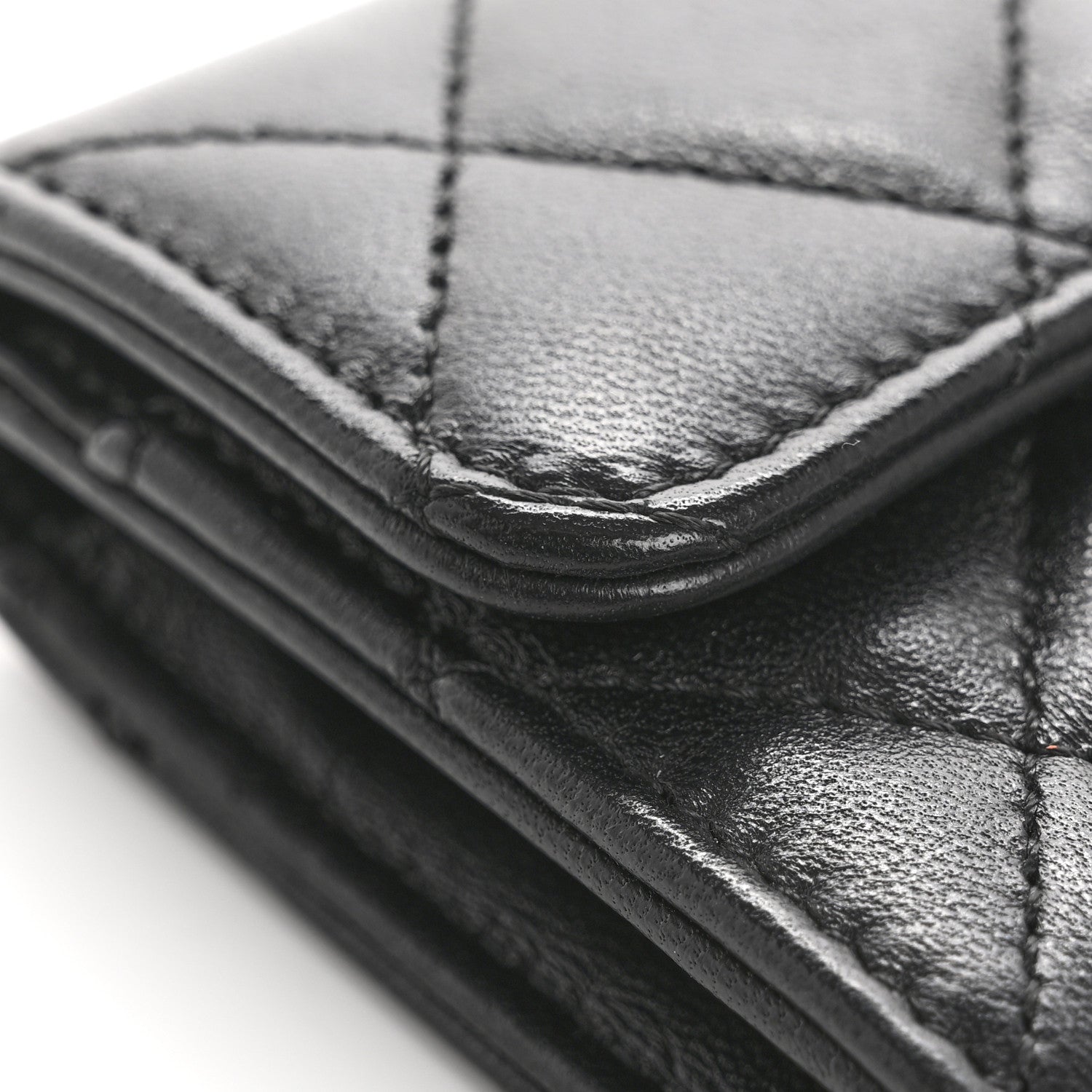 Chanel Lambskin Quilted Flap Card Holder Wallet Black 10 of 12