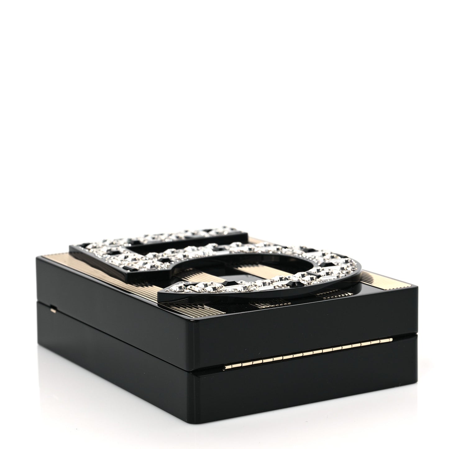 Plexiglass Strass Mosaic No 5 Minaudière Clutch Black Gold