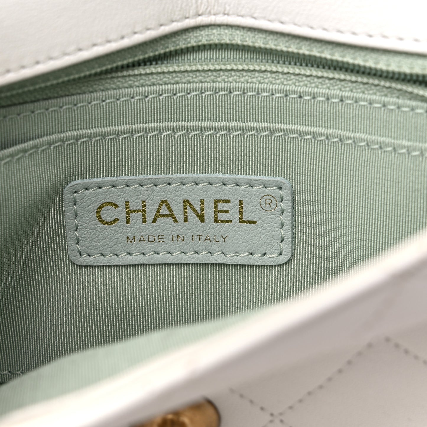 Lambskin Quilted All Around Flap White Green Multicolor