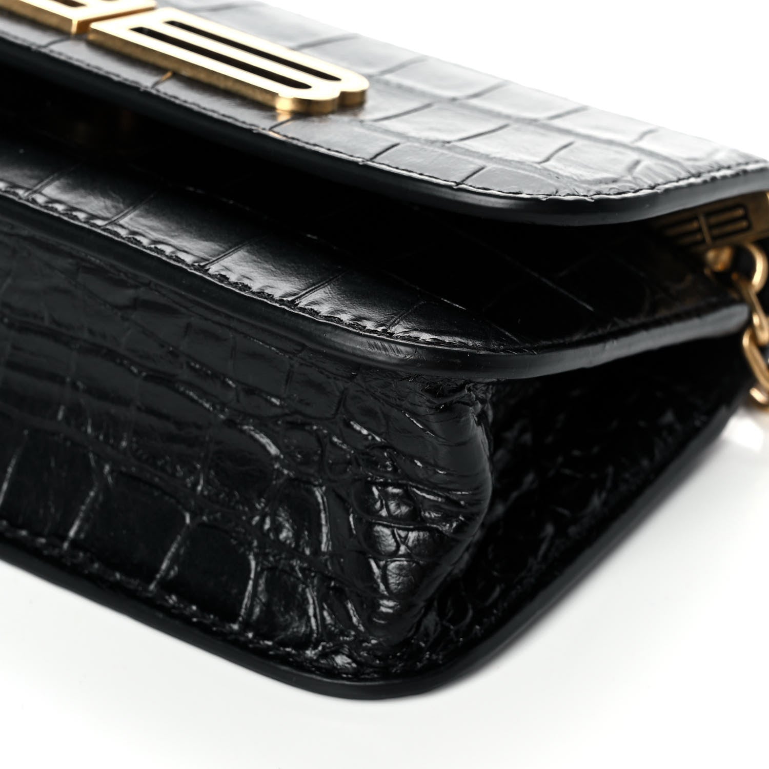 Balenciaga Extra Supple Calfskin Crocodile Embossed Gossip Chain Bag XS Black 9 of 10