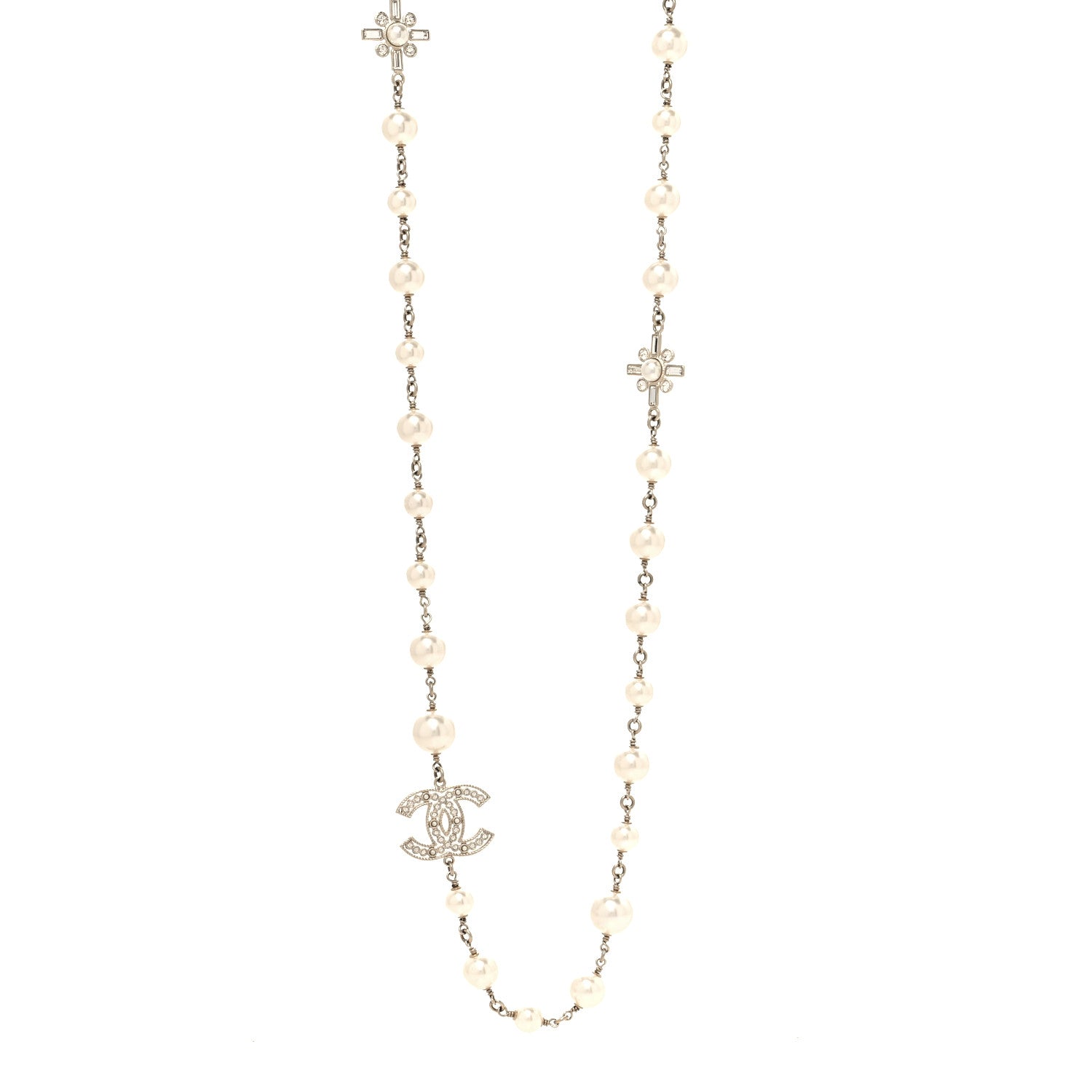 Chanel Crystal Baguette Pearl CC Cross Necklace Gold 2 of 5