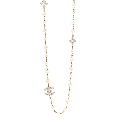 Chanel Crystal Baguette Pearl CC Cross Necklace Gold 2 of 5