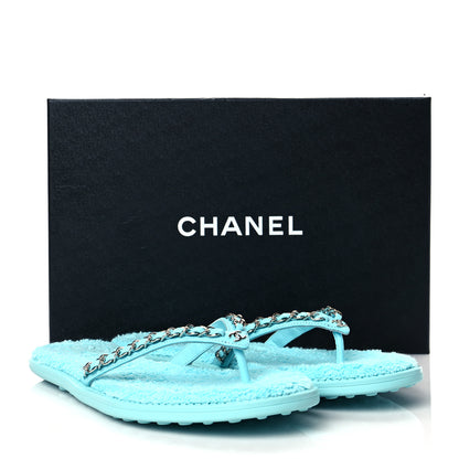 Chanel Calfskin CC Chain Thong Sandals 39 Light Blue 10 of 10