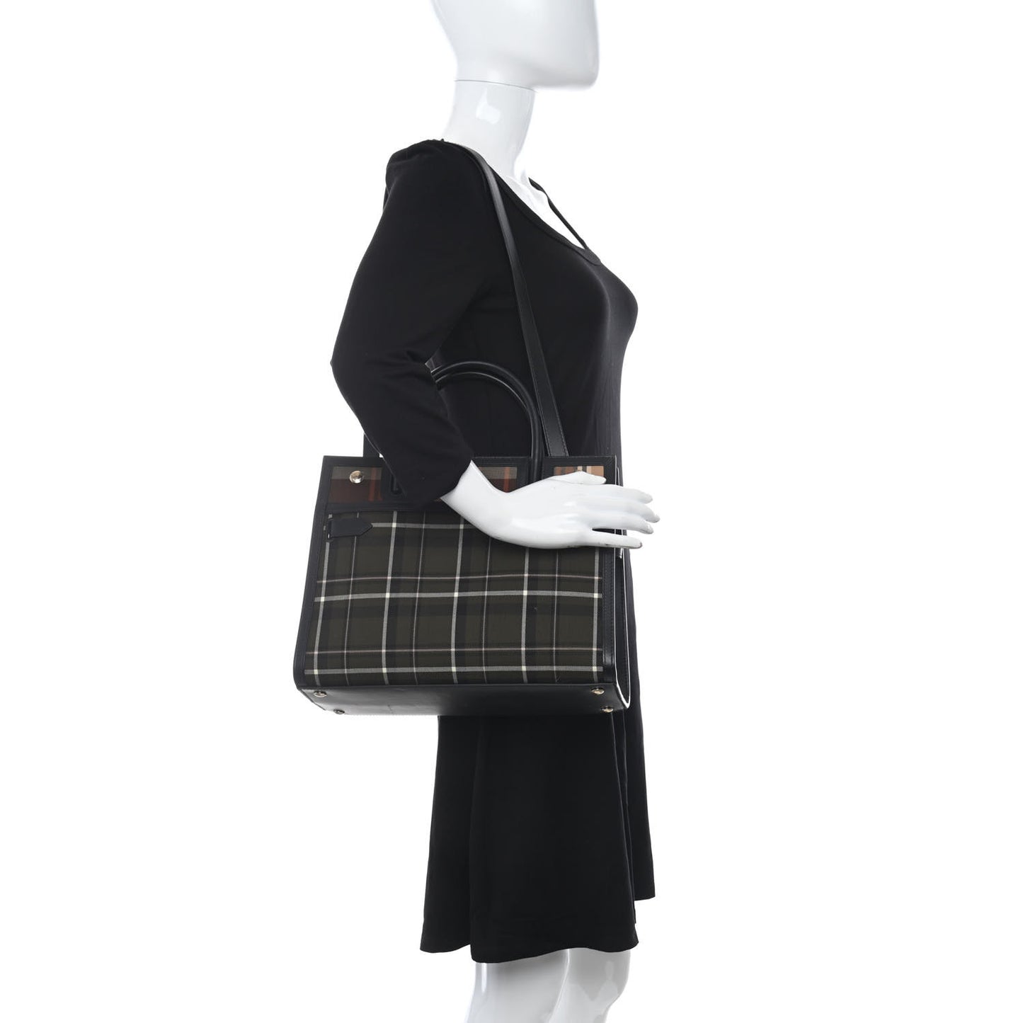 Wool Tartan Two Handle Title Bag Dark Green