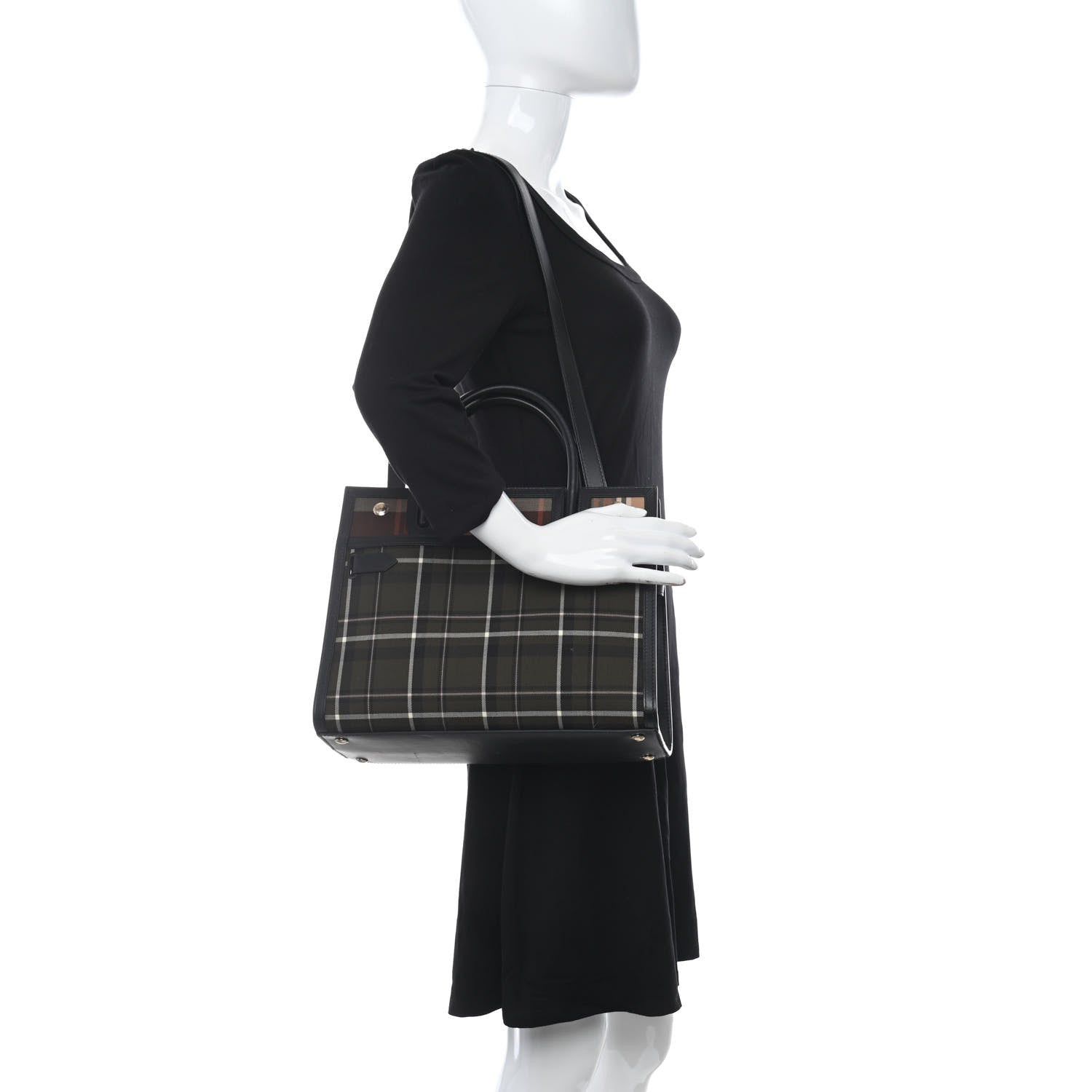 Burberry Wool Tartan Two Handle Title Bag Dark Green 2 of 9