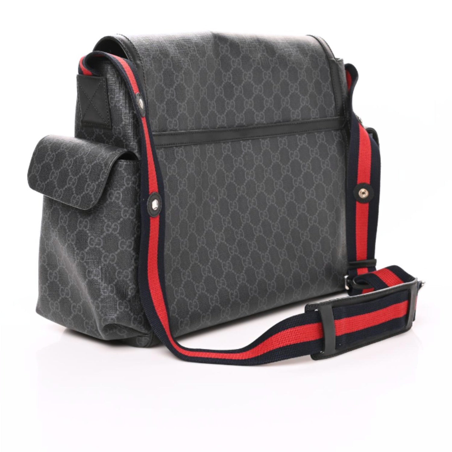 Gucci GG Supreme Monogram Web Messenger Diaper Bag Black Grey 3 of 9