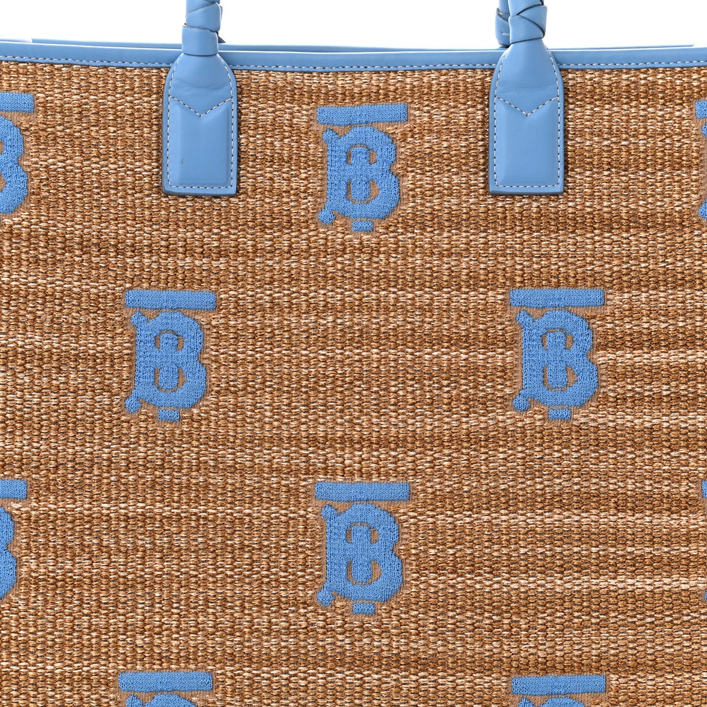 Raffia Calfskin Large Freya Tote Natural Cool Blue