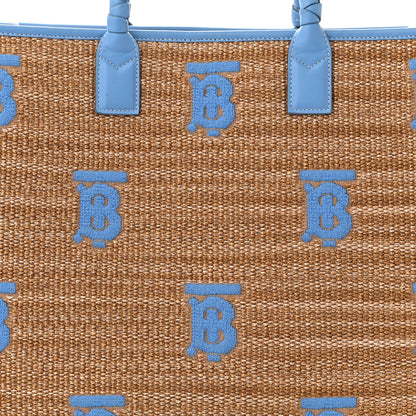 Burberry Raffia Calfskin Large Freya Tote Natural Cool Blue 8 of 10