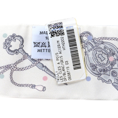 Hermes Silk Les Cles A Pois Twilly White Gris Acier 3 of 3