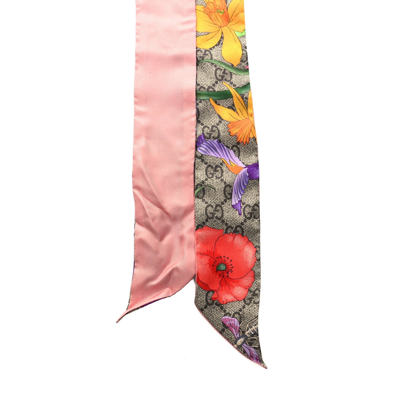 Gucci Silk Twill GG Monogram Special Flory Neck Bow Scarf Beige Pink 2 of 3