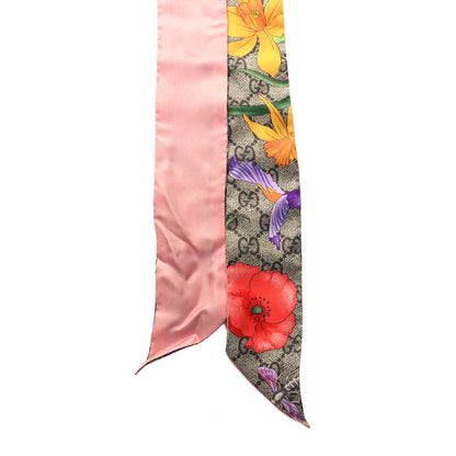 Gucci Silk Twill GG Monogram Special Flory Neck Bow Scarf Beige Pink 2 of 3