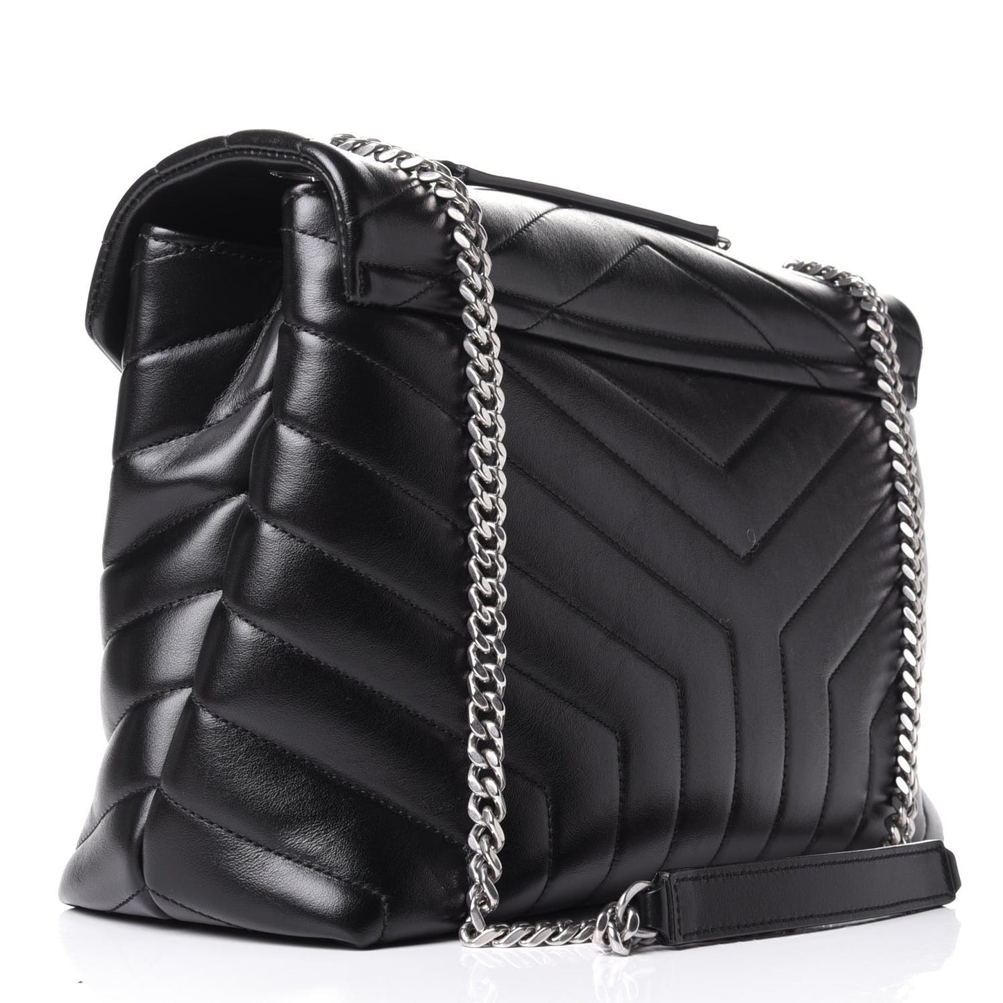 Calfskin Y Quilted Monogram Medium Loulou Chain Satchel Black