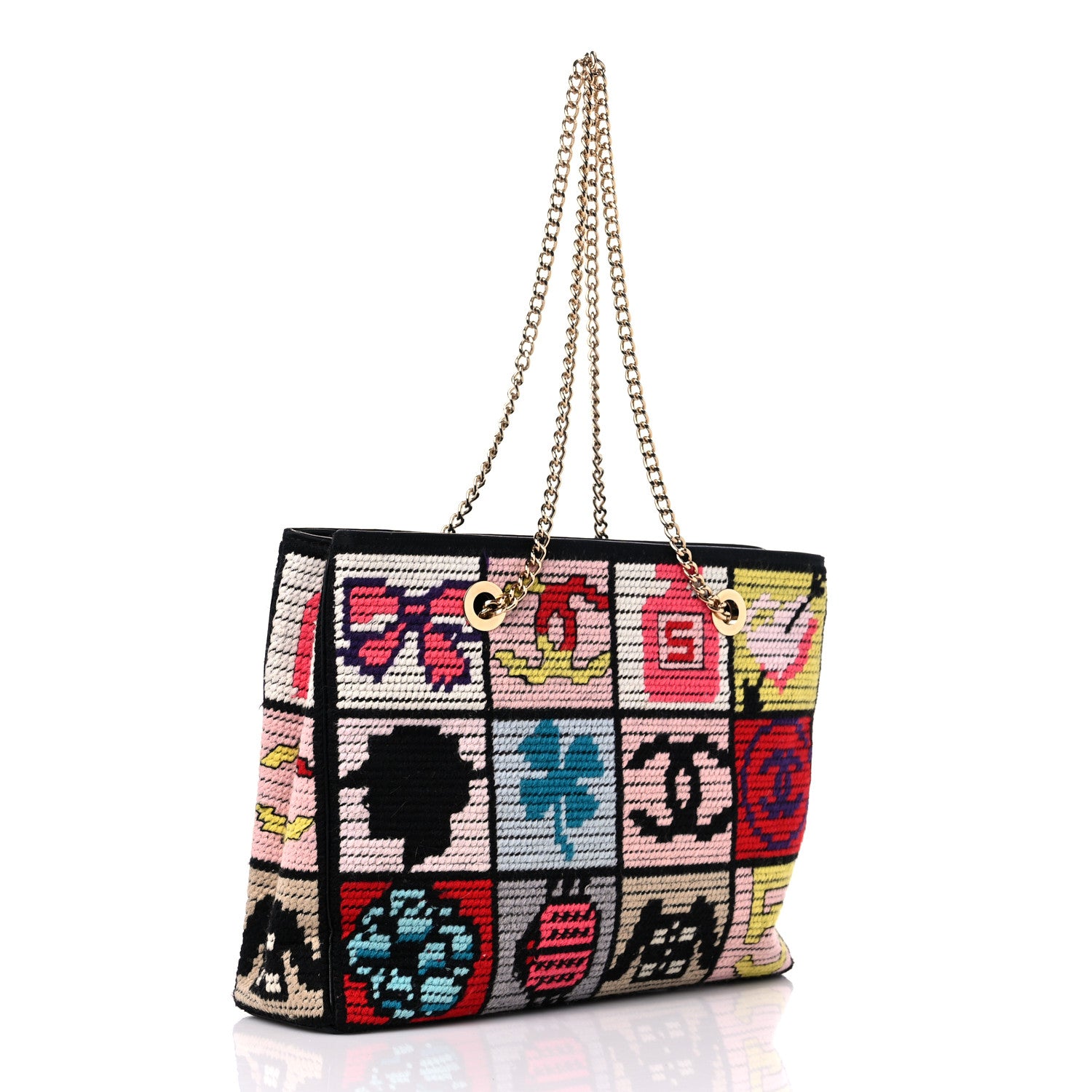 Chanel Needlepoint Precious Symbols Shoulder Bag Black 3 of 15