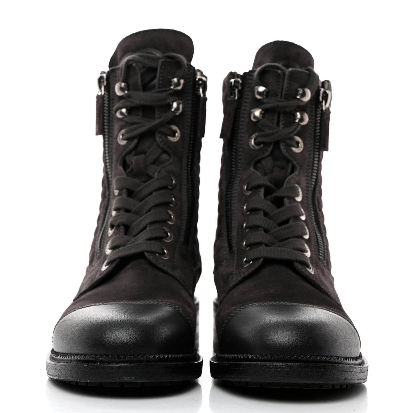 Suede Calfskin Quilted Lace Up Boots 39 Grey