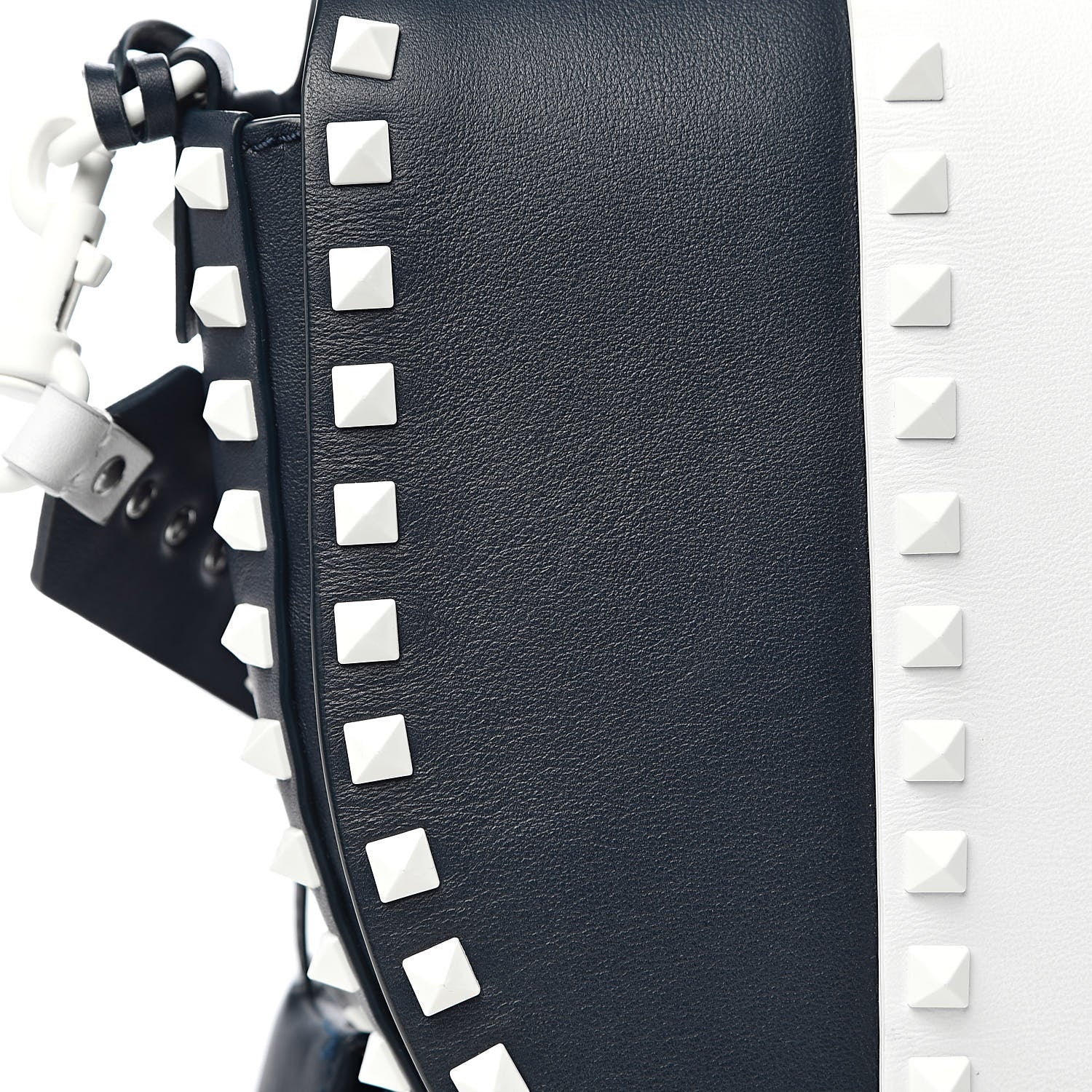 Valentino Garavani Vitello Colorblock Large Free Rockstud Halfmoon Saddle Bag Marine White 16 of 17