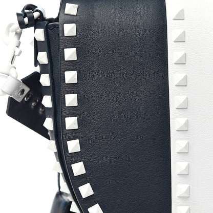 Valentino Garavani Vitello Colorblock Large Free Rockstud Halfmoon Saddle Bag Marine White 16 of 17