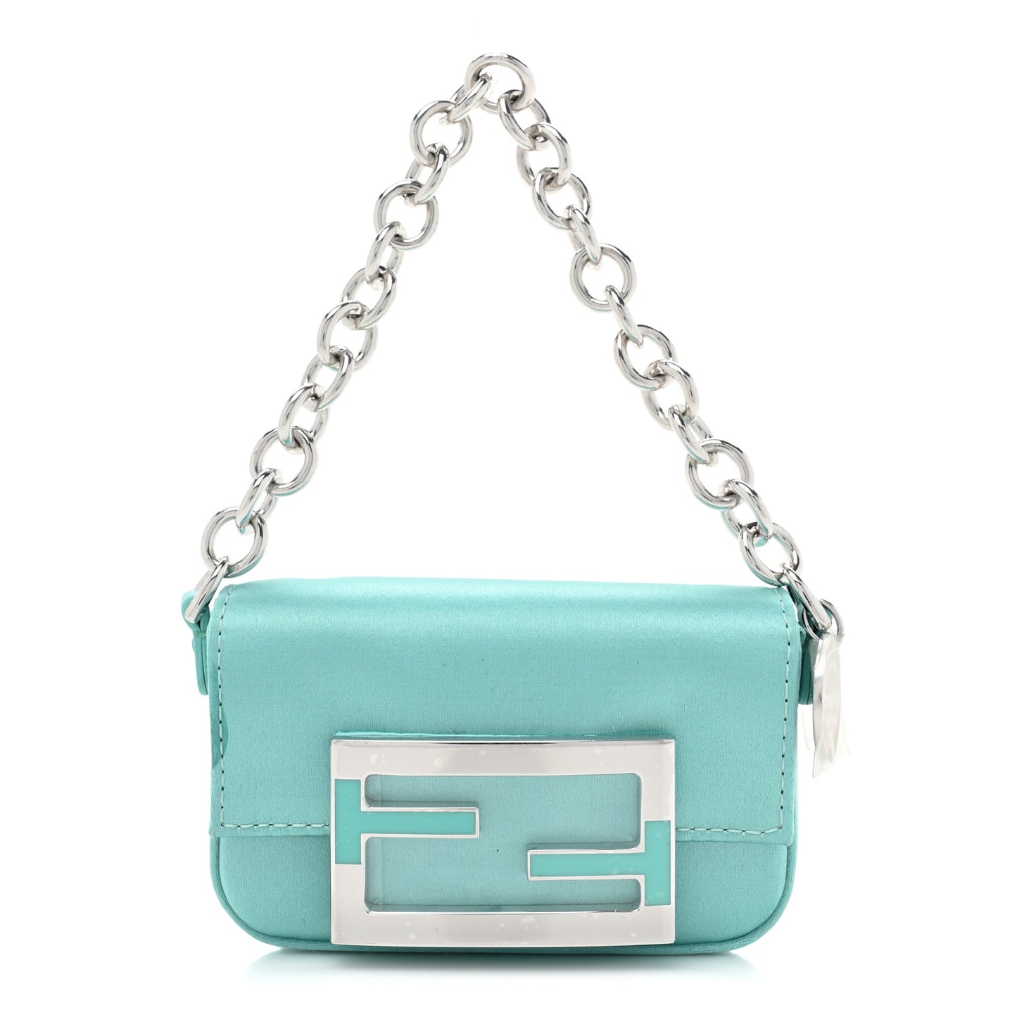 X TIFFANY Satin Silk Sterling Silver Nano Maxi Buckle Baguette Tiffany Blue