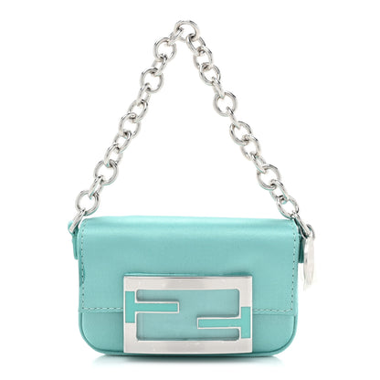 Fendi X TIFFANY Satin Silk Sterling Silver Nano Maxi Buckle Baguette Tiffany Blue 1 of 10