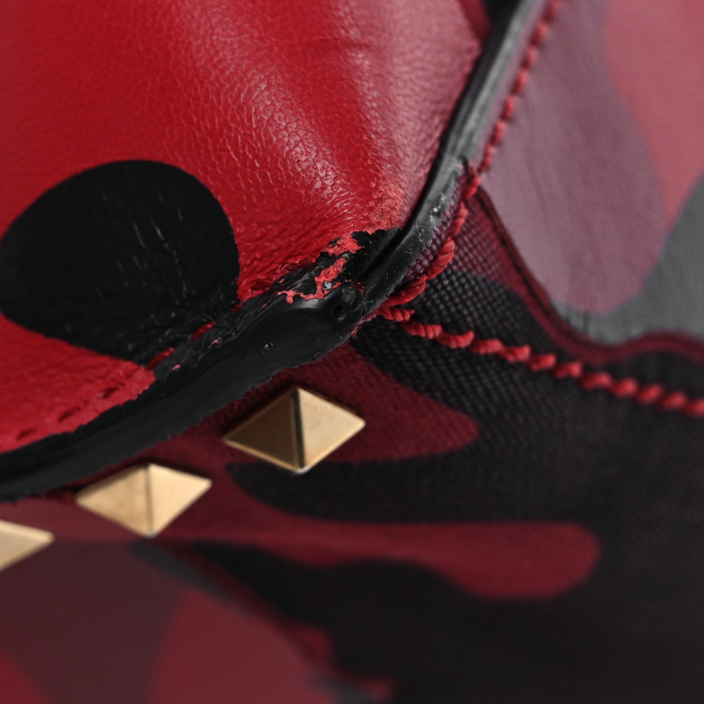 Nappa Canvas Camouflage Medium Rockstud Soft Tote Red