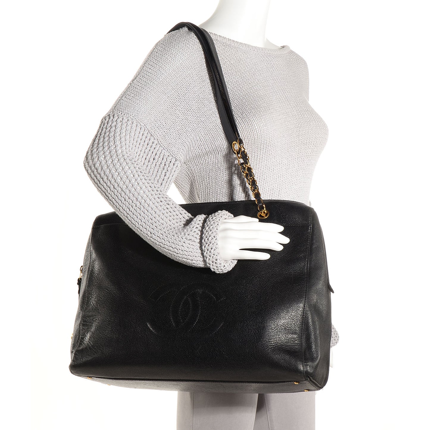 Caviar Large CC Shoulder Bag Black