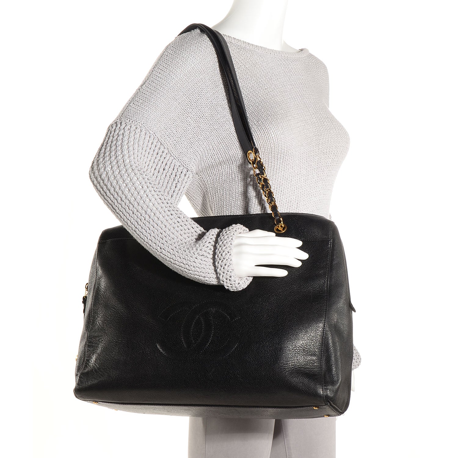 Chanel Caviar Large CC Shoulder Bag Black 2 of 8