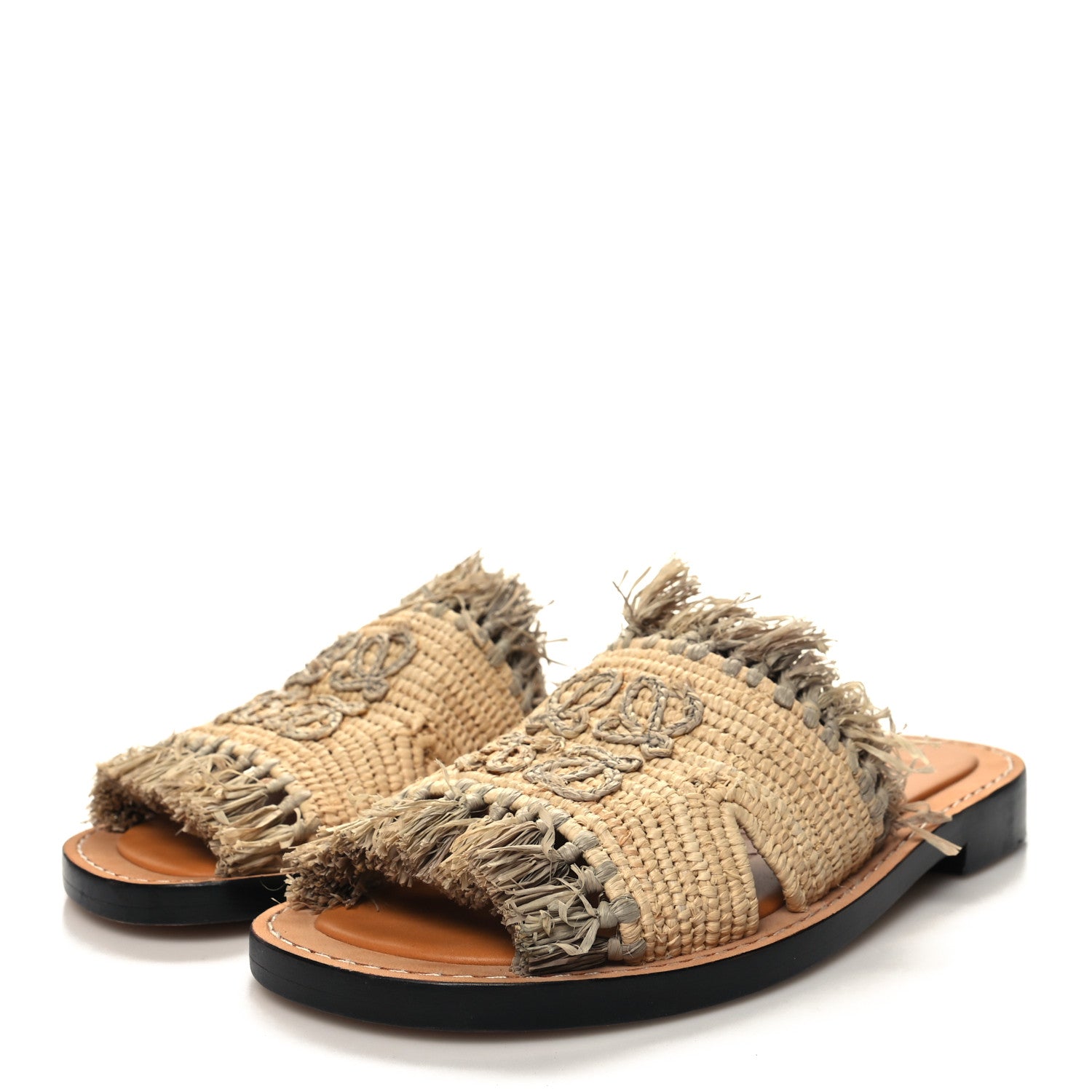 Loewe Raffia Fringe Mule Sandals 35 Beige 3 of 8